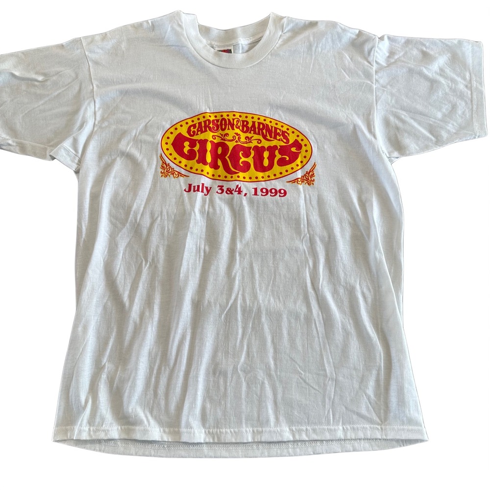 Vintage 1999 Carson & Barnes Circus T-Shirt Fruit of the Loom Best XL White